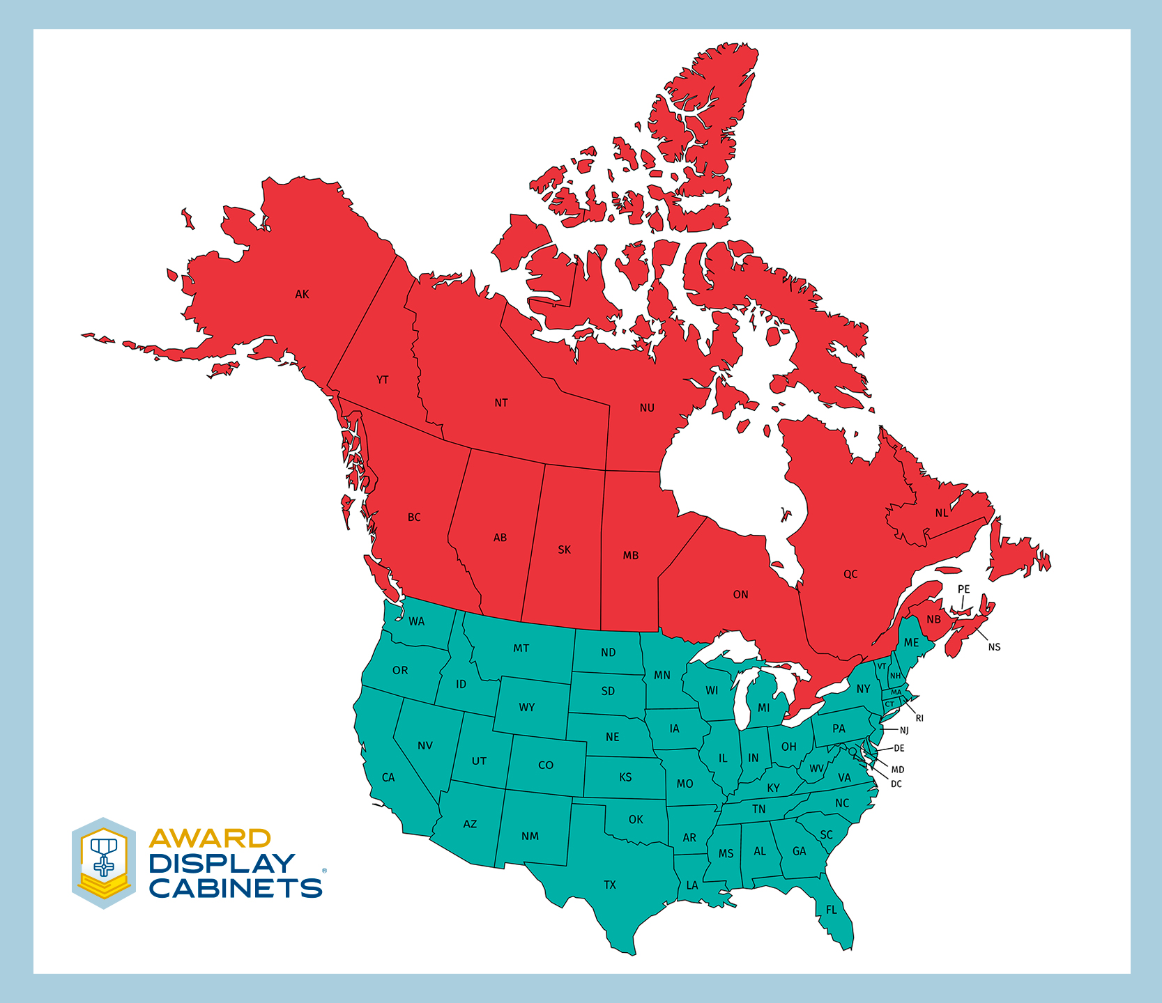 USA and Canada map